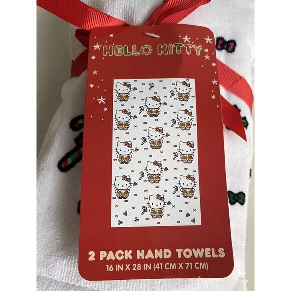 2 Pk Sanrio Hello Kitty Christmas Gingerbread Dress Candy Cane Bath Hand Towels - Picture 3 of 12